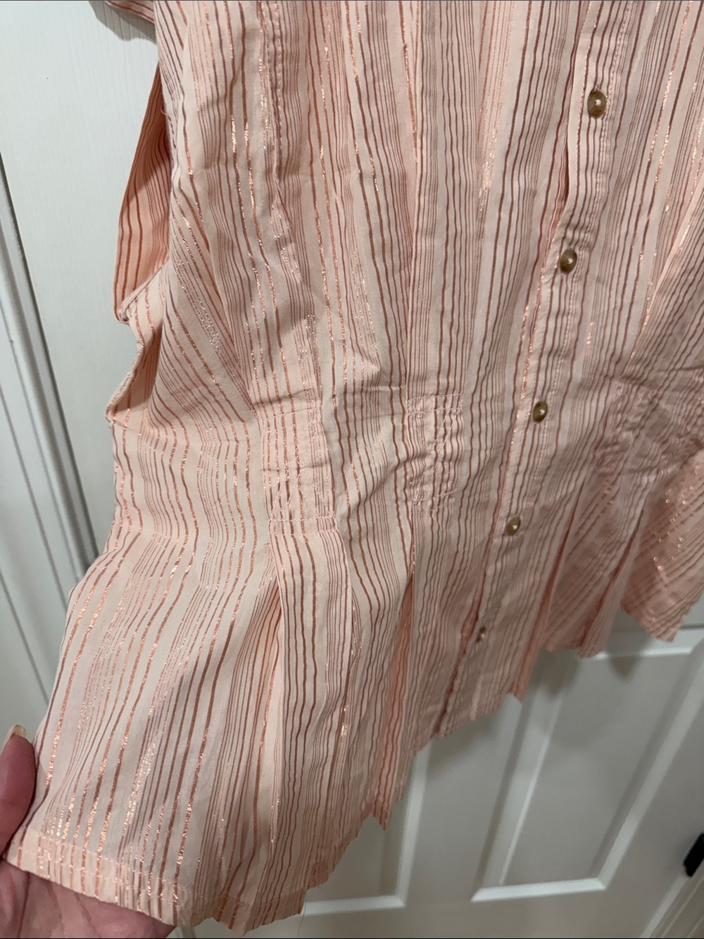 NWT Pilcro Metallic Stripe Blush Pink Button-Front Short Sleeve Blouse Sz XL - Picture 4 of 8